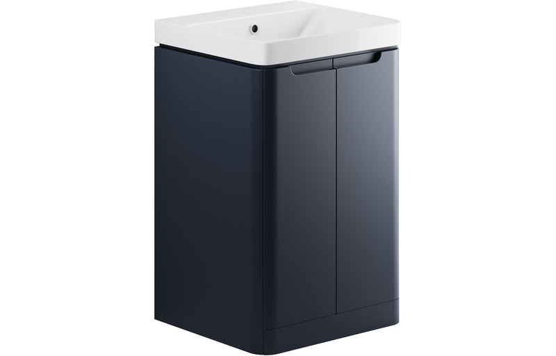 Curve 500mm Floor Standing Vanity And Ceramic Basin Matt Indigo Blue