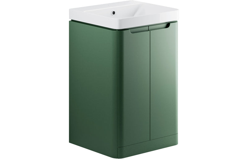 Curve 500mm Floor Standing Vanity And Ceramic Basin Matt Sage Green