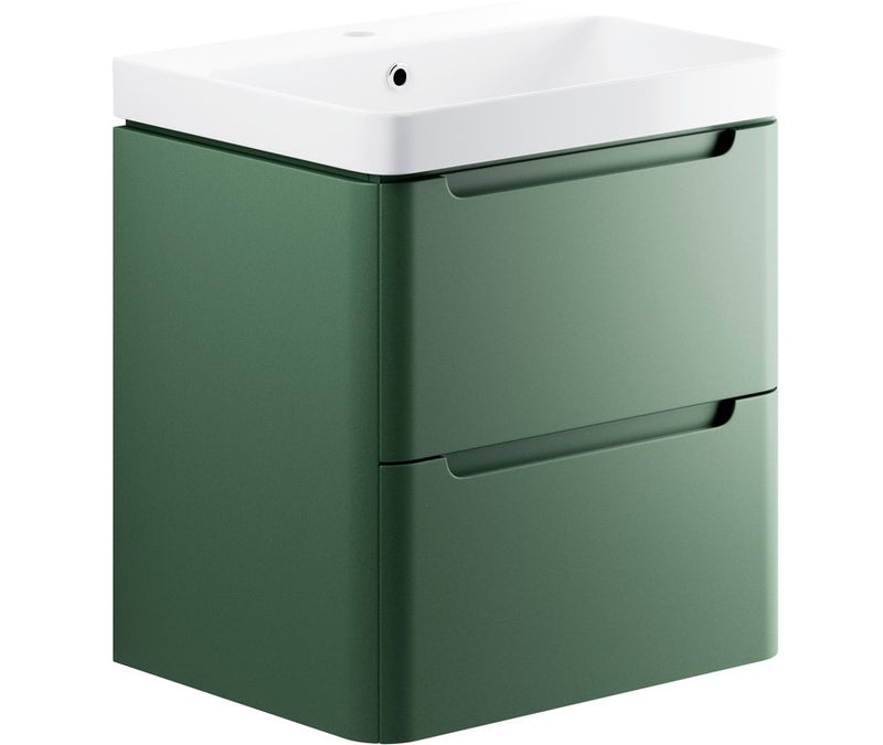 Curve 600mm Wall Hung Vanity And Ceramic Basin Matt Sage Green