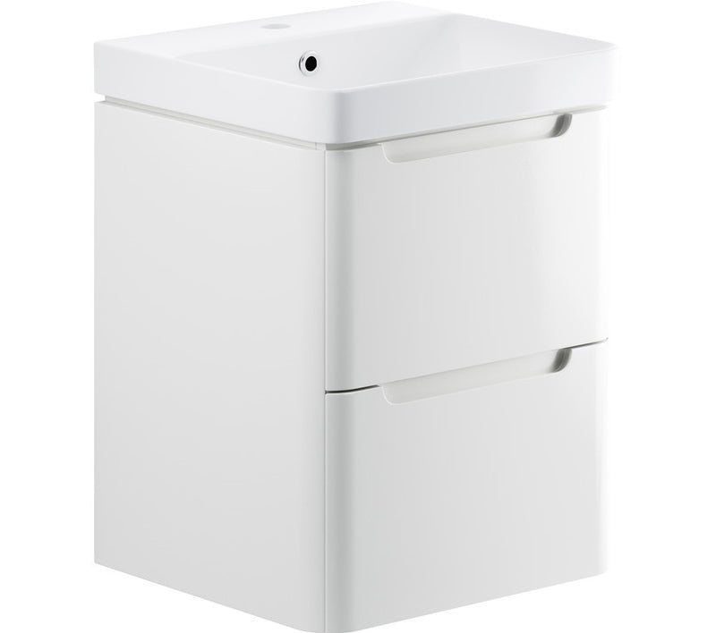 Curve 600mm Wall Hung Vanity And Ceramic Basin White Gloss