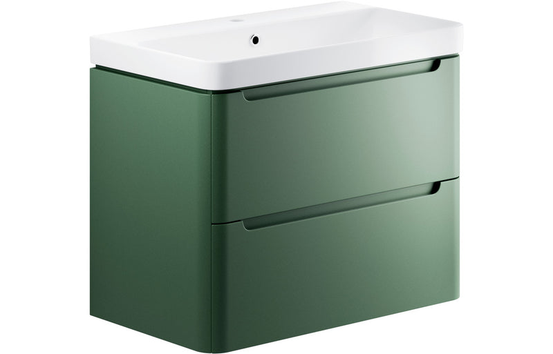 Curve 805mm Wall Hung Vanity And Ceramic Basin Matt Sage Green