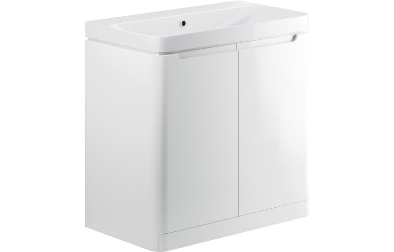 Curve 805mm Floorstanding Vanity And Ceramic Basin White Gloss