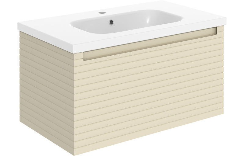 Belgrave 815mm Wall Hung Vanity And Ceramic Inset Basin Matt Cotton