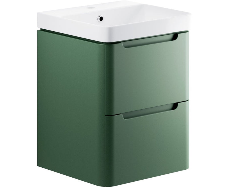 Curve 500mm Wall Hung Vanity Unit With Ceramic Basin Matt Sage Green