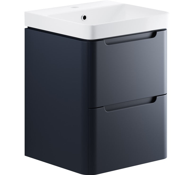 Curve 500mm Wall Hung Vanity Unit With Ceramic Basin Matt Indigo Blue
