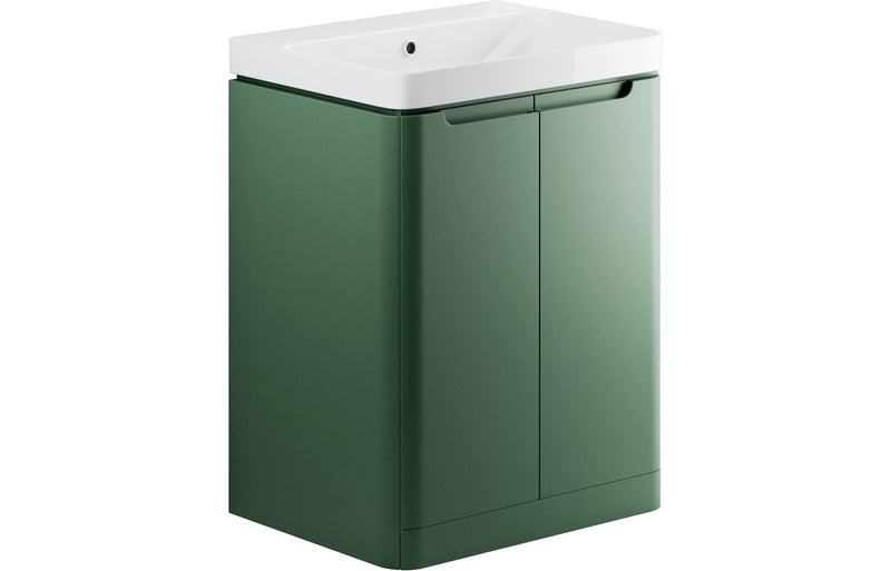 Curve 605mm Floor Standing Vanity And Ceramic Basin Matt Sage Green