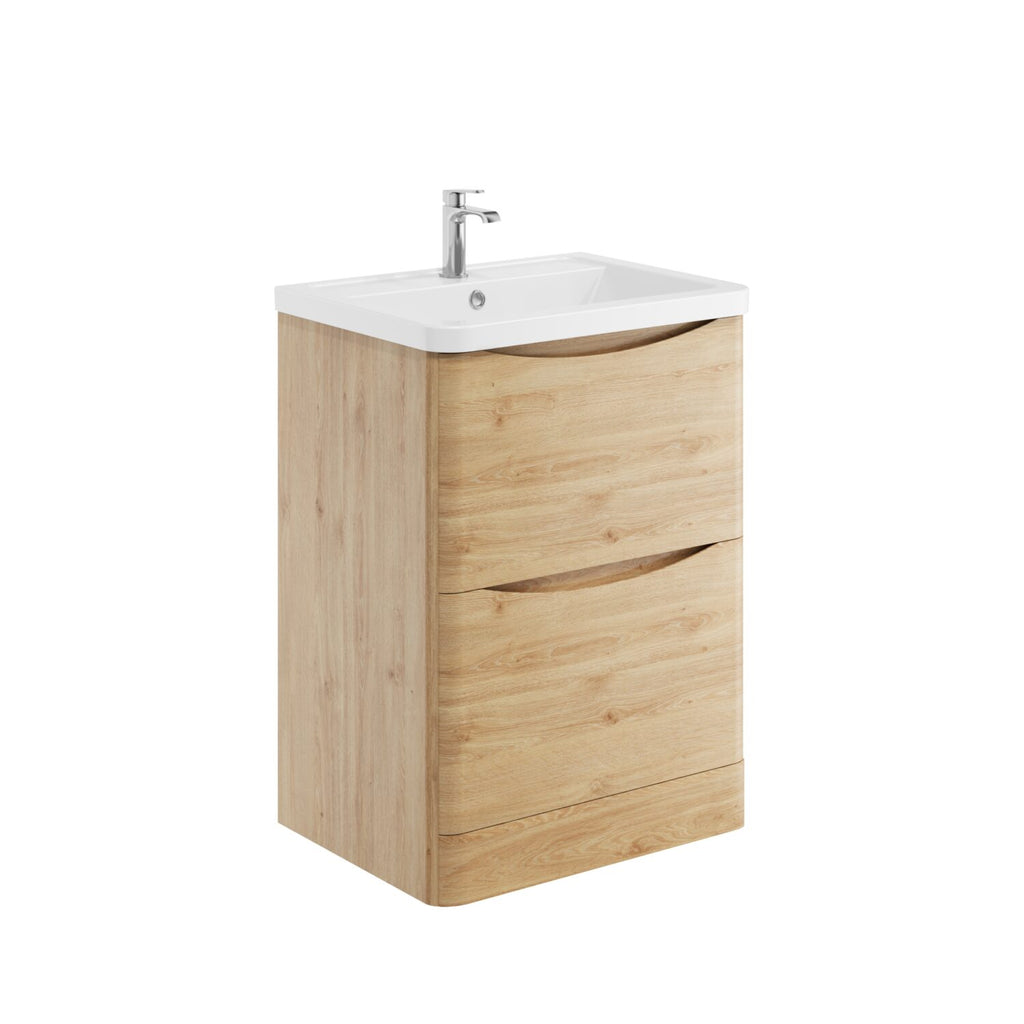 Bella 600mm Vanity Unit And Basin Floor Standing Davos Oak