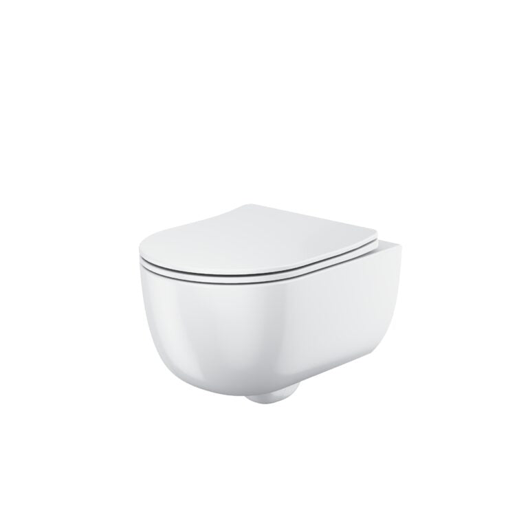 Riviera Round Rimless Wall Hung Pan Gloss White Including Soft Close Seat