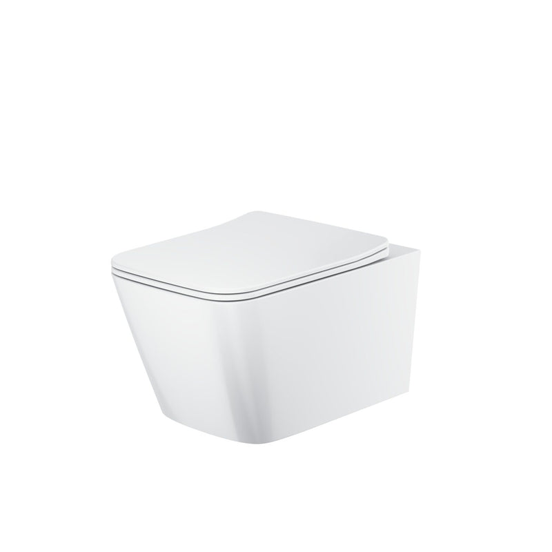 Riviera Square Rimless Wall Hung Pan Gloss White Including Soft Close Seat
