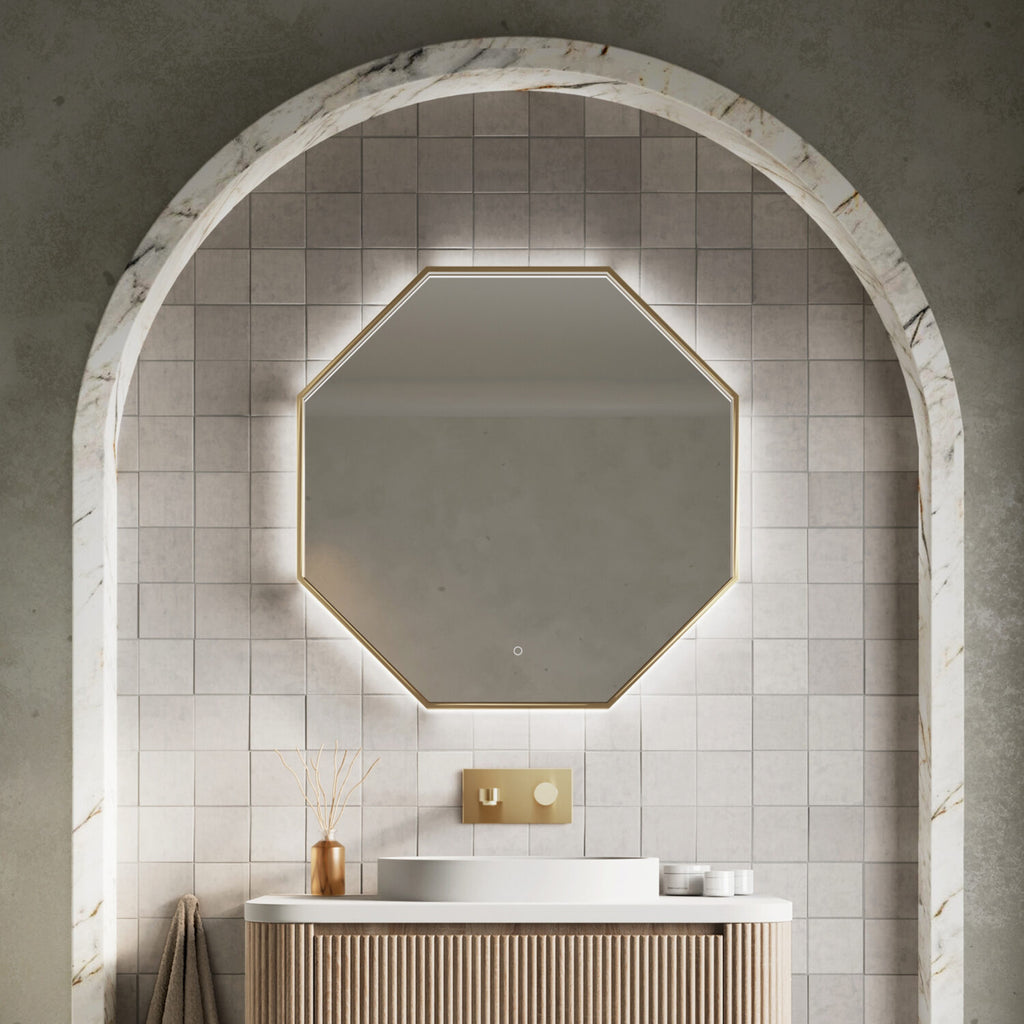 Passa Led Mirror With Demister Pad Brushed Brass