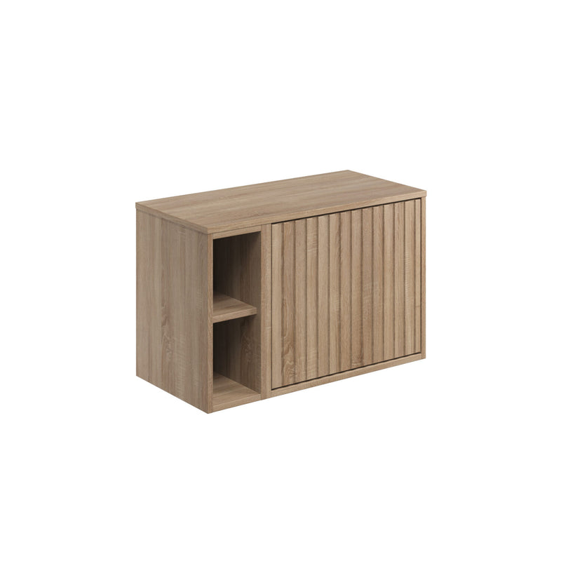 Alfie Sonoma Oak 800mm Wall Hung Vanity Unit With Open Storage and Fluted Drawer