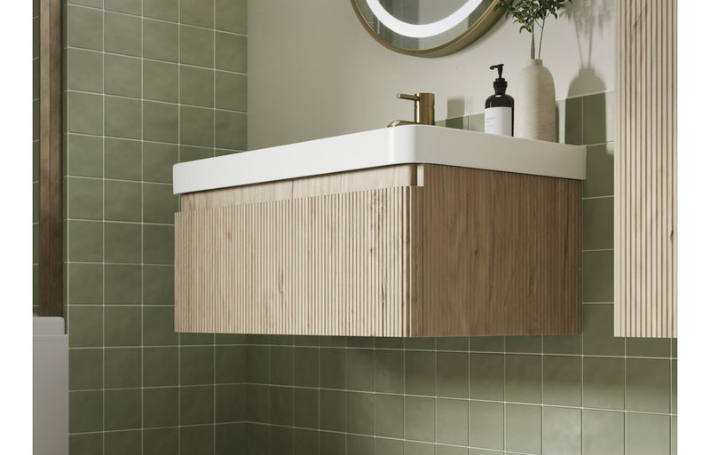 Quba Wall Hung 805mm Basin Unit - Textured Oak