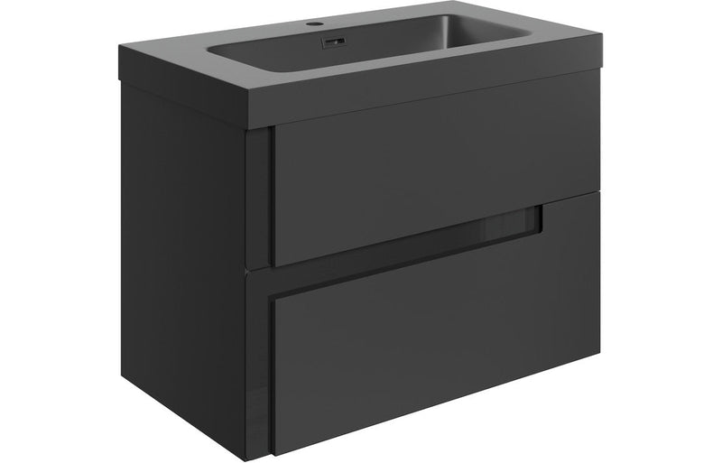 Premier 805mm Wall Hung 2 Drawer Basin Unit & 1TH Co-ordinating Basin - Matt Black & Glass