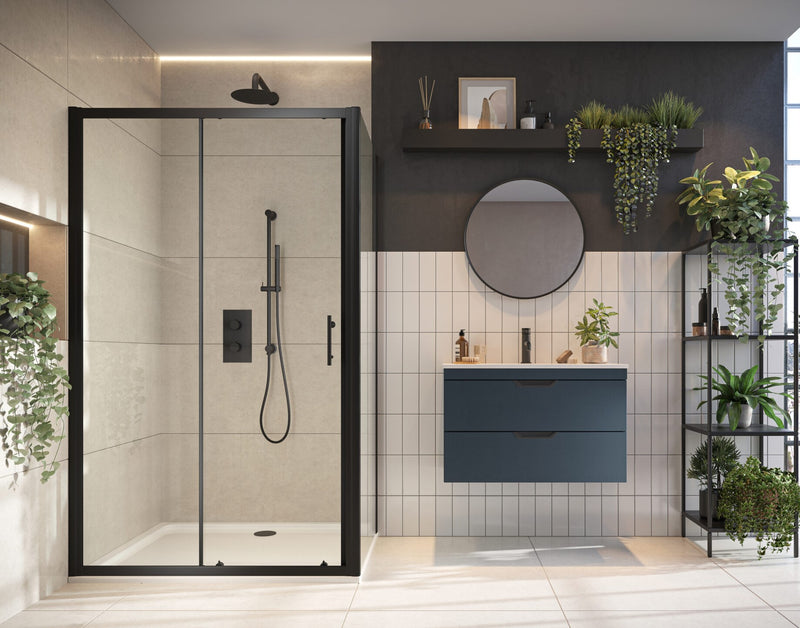 S6 Black 1200mm Sliding Door with Optional Side Panel