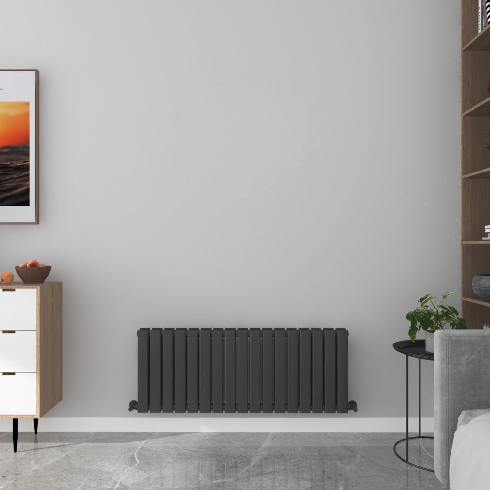 Milan Matt Black Flat Panel Horizontal Designer Radiator