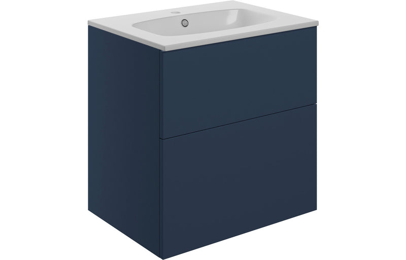 Darcy Matt Deep Blue 600mm Wall Hung Vanity Unit And Basin, choice of handles