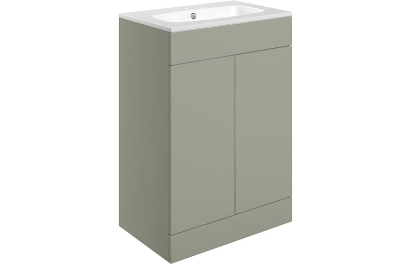 Darcy Matt Olive Green 600mm Floorstanding Vanity Unit And Basin, choice of handles