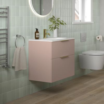 Darcy Antique Rose Pink 600mm Wall Hung Vanity Unit And Basin, choice of handles
