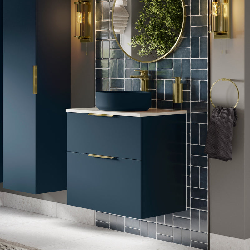 Darcy Matt Deep Blue 600mm Wall Hung Vanity Unit with Countertop, choice of handles