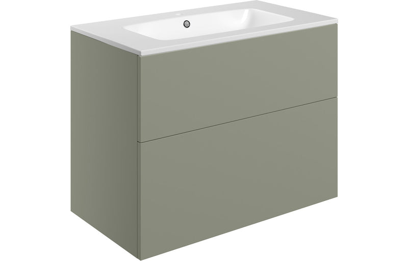 Darcy Matt Olive Green 800mm Wall Hung Vanity Unit And Basin, choice of handles