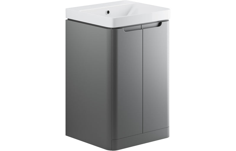 Curve 500mm Floor Standing Vanity And Ceramic Basin Matt Grey