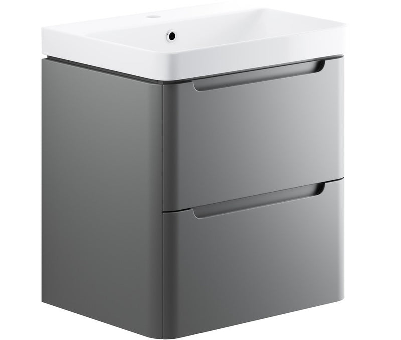Curve 600mm Wall Hung Vanity And Ceramic Basin Matt Grey