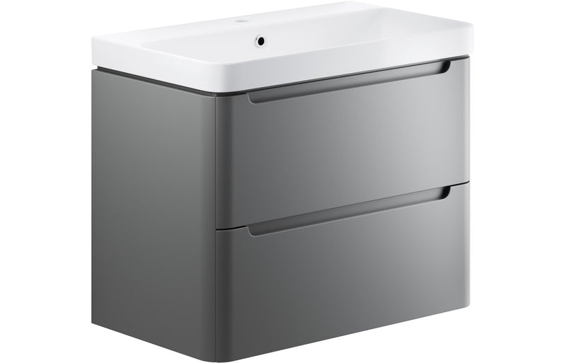 Curve 805mm Wall Hung Vanity And Ceramic Basin Matt Grey