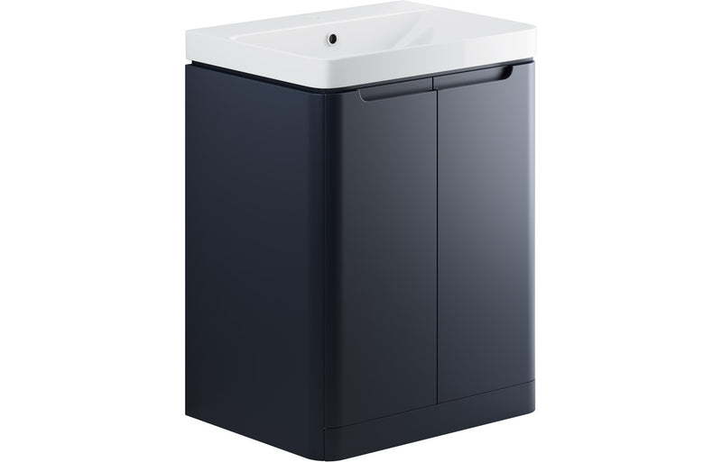 Curve 605mm Floor Standing Vanity And Ceramic Basin Matt Indigo Blue