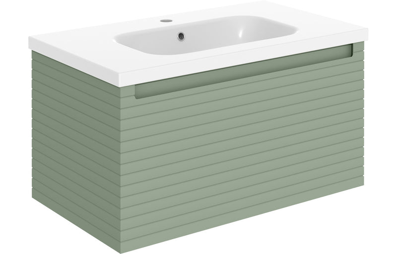 Belgrave 815mm Wall Hung Vanity And Ceramic Inset Basin Matt Willow Green