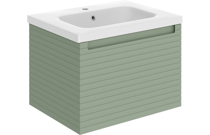 Belgrave 615mm Wall Hung Vanity And Ceramic Inset Basin Matt Willow Green