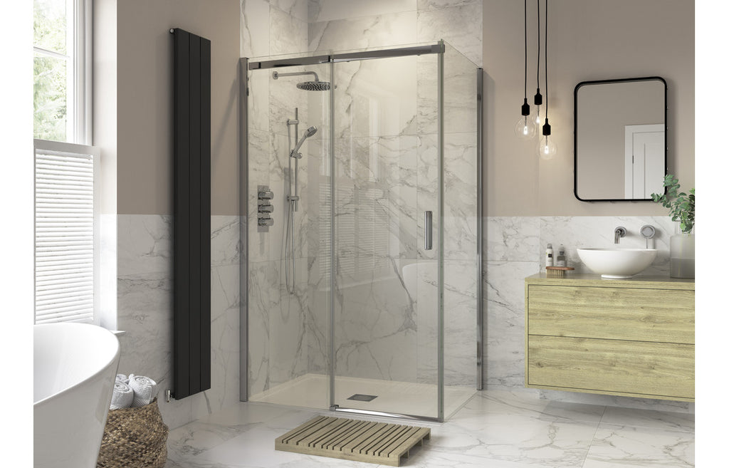 Luxe Semi Framed 1000mm Sliding Door with Optional Side Panel 8mm Glass