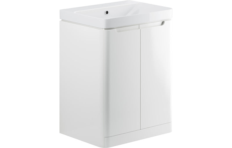 Curve 605mm Floor Standing Vanity And Ceramic Basin White Gloss