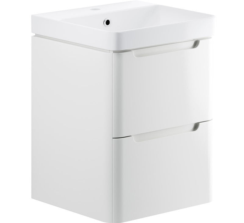 Curve 500mm Wall Hung Vanity Unit With Ceramic Basin White Gloss