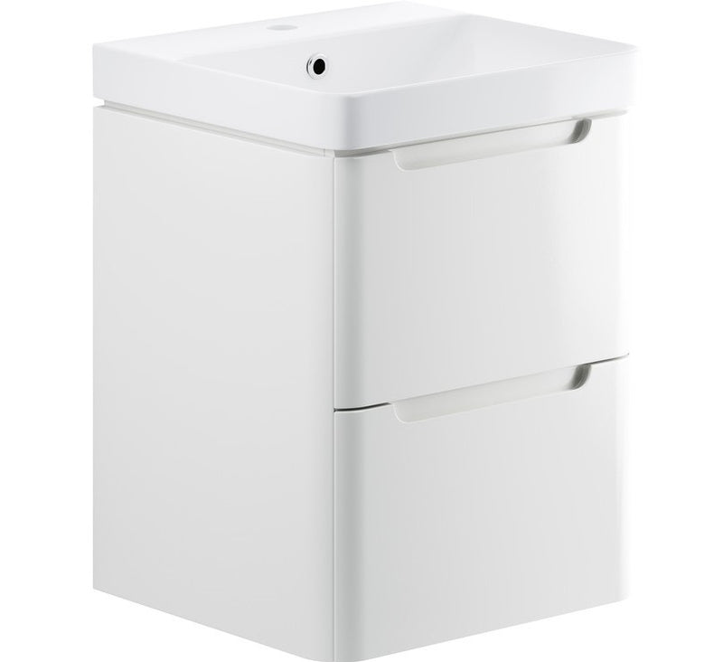 Curve 500mm Wall Hung Vanity Unit With Ceramic Basin White Gloss