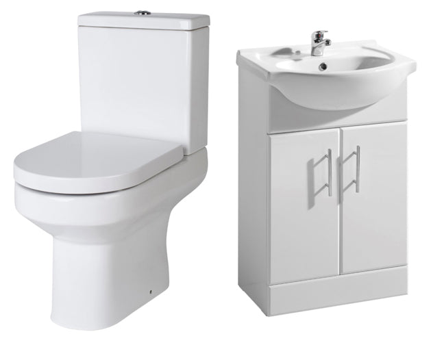 550 Vanity Unit, C/C Toilet with Soft Close Seat and Mono Basin Mixer with Waste