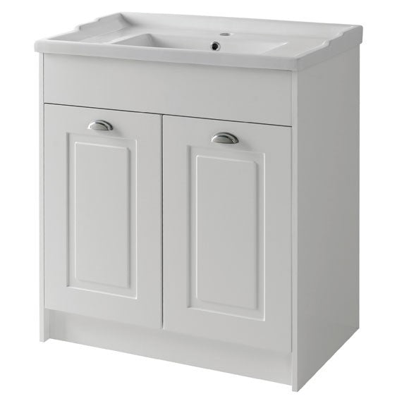 Astley 800mm Floor Standing 2 Door Unit & Ceramic Basin - Matt White