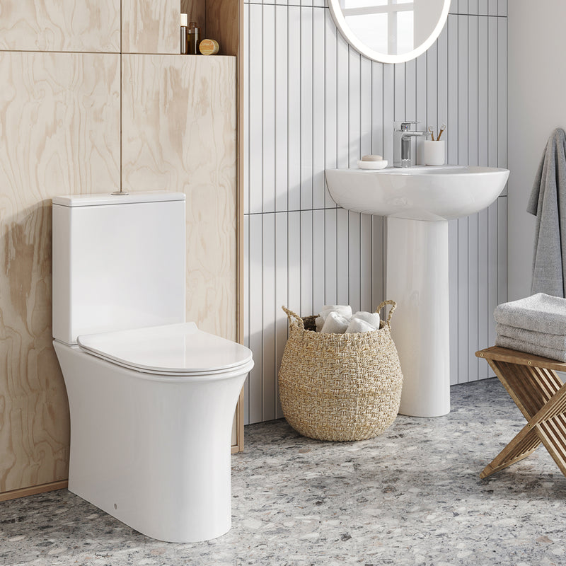 Deia Rimless, Comfort Height, Closed Back Close Coupled Toilet And Soft Close Seat