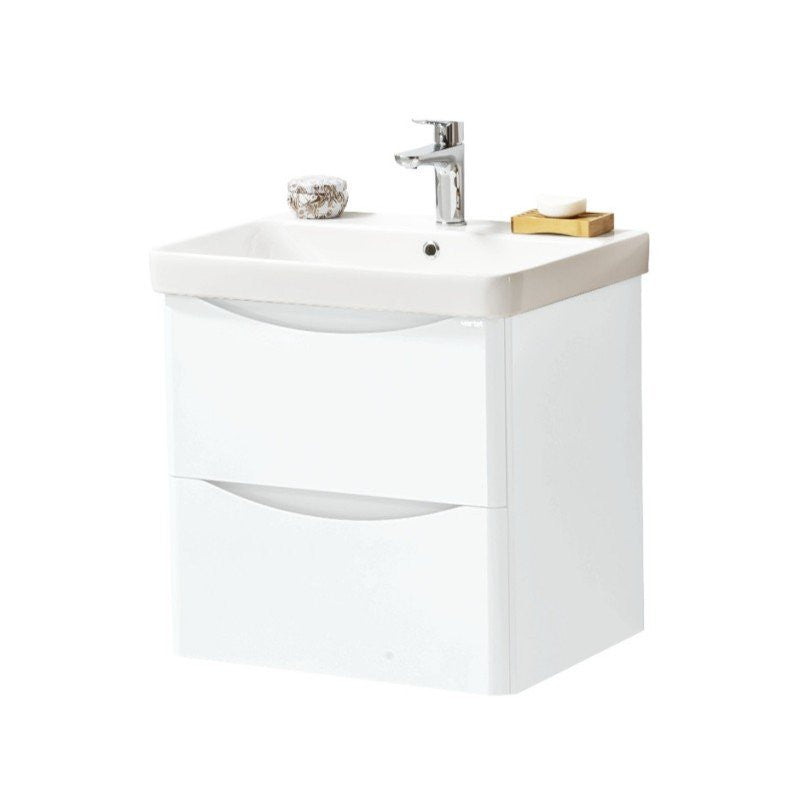 FUR453CA-FUR149ME Kartell Cayo 600mm Wall Mounted 2 Drawer Unit with Ceramic Basin - Gloss White