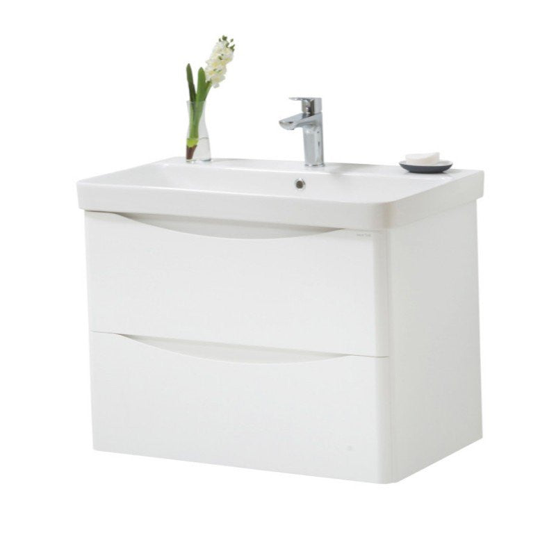 FUR456CA-FUR150ME Kartell Cayo 800mm Wall Mounted 2 Drawer Unit with Ceramic Basin - Gloss White