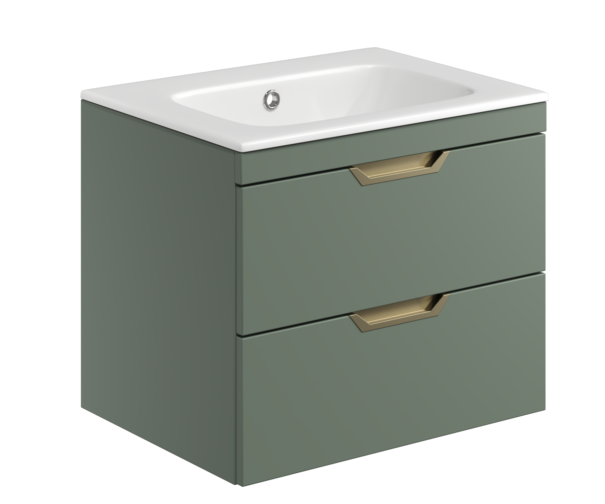 Aubrey 600mm Sage Green Wall Hung Vanity Unit and Basin with Choice of Handles