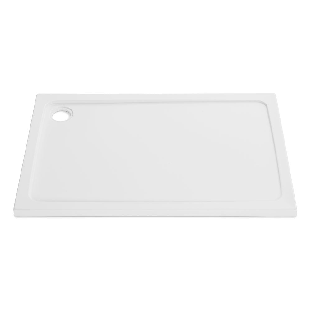 Stone Resin 45mm Low Profile Rectangle Shower Trays with Black or Chrome Fast Flow Waste