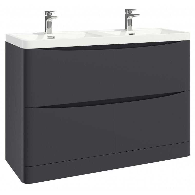 Bella 1200mm Vanity Unit And Double Basin Floor Standing Matt Grey