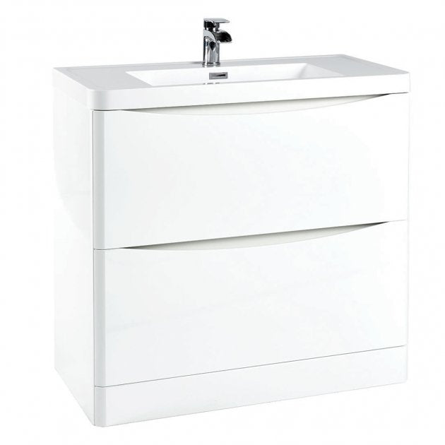 Bella 800mm Vanity Unit And Basin Floor Standing White Gloss
