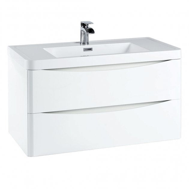 Bella 900mm Wall Hung Vanity Unit And Basin White Gloss