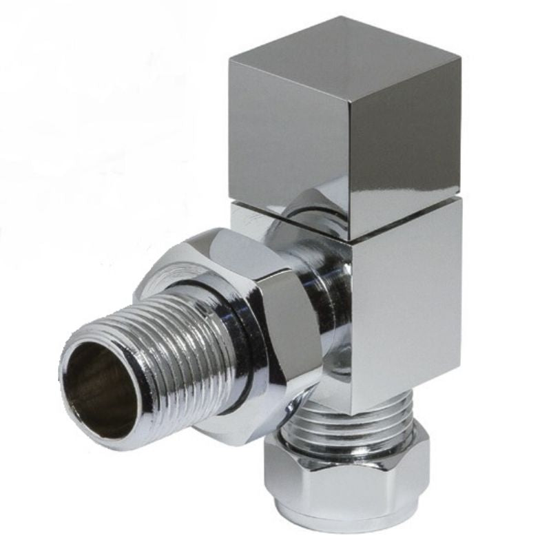 Cube Modern Angled Radiator Valves Chrome (Pair)