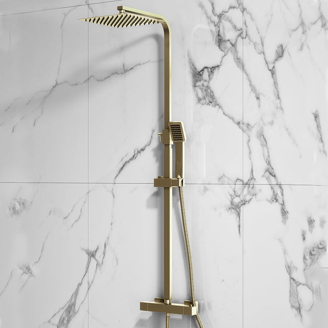 Brushed Brass Square Rigid Riser Shower