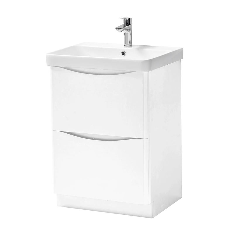 Arc 600mm Floor Standing 2 Drawer Unit and Ceramic Basin - Gloss White