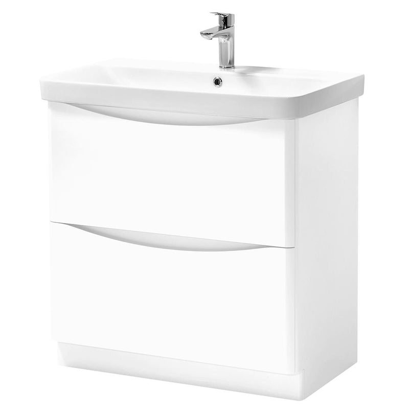 Arc 800mm Floor Standing 2 Door Unit & Ceramic Basin - Gloss White