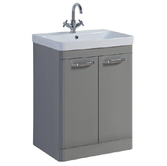 FUR293OP-FUR149ME Kartell Options 600mm Floor Standing 2 Door Unit & Ceramic Basin - Basalt Grey