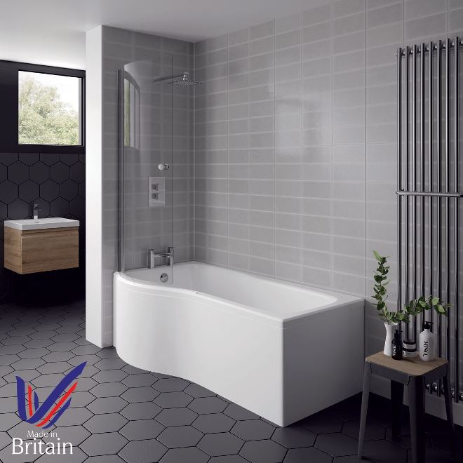 P SHAPE SHOWER BATH, PANEL AND SCREEN 1500 X 700/850MM